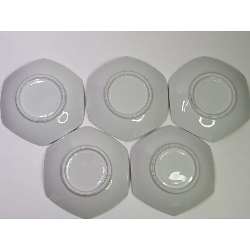 Set Of 5 Hexagonal Plates Hand Painted Foo Dogs Dragons Floral 7.25